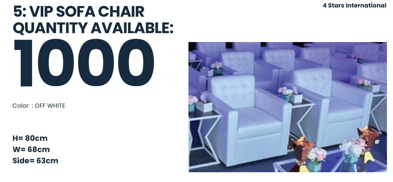 White leather 3-seater sofa rental Saudi Arabia event lounge