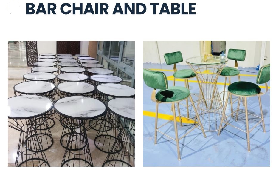 Bar stool rental Riyadh cocktail bar setup