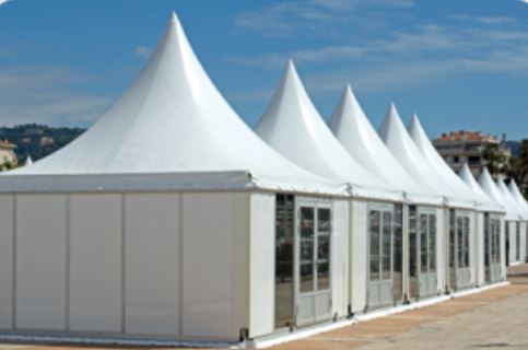 Large outdoor wedding tent at night Saudi Arabia