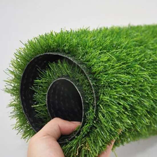 Close-up of rolled artificial grass showing realistic texture and professional quality materials
