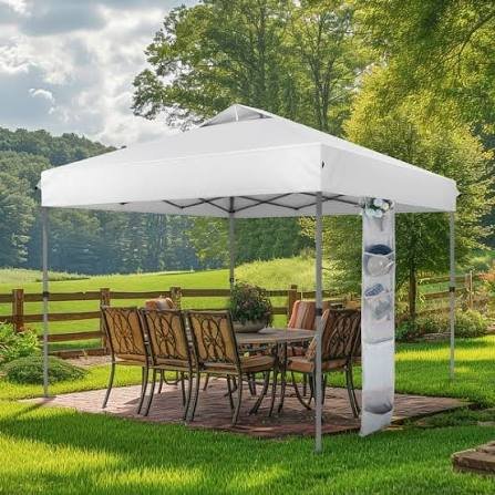 Luxury brown hexagonal canopy with integrated lounge furniture system