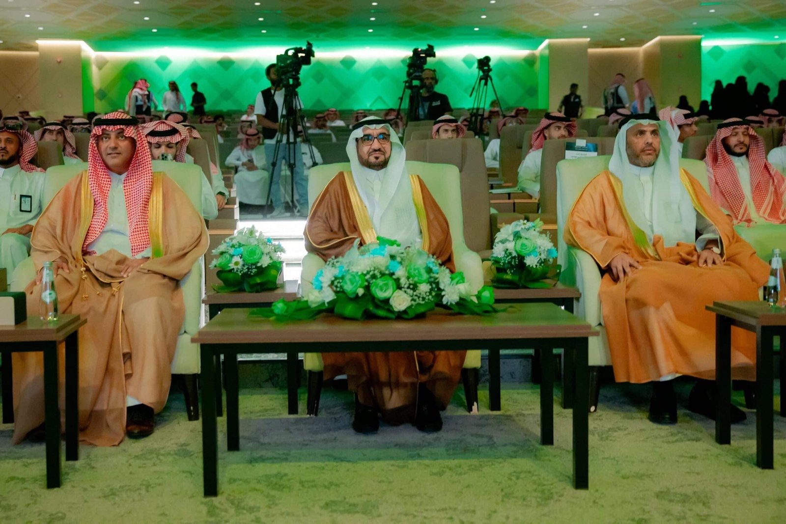 Majlis sofa seating arrangement with Saudi flags for National Day delegation gathering furniture rental KSA