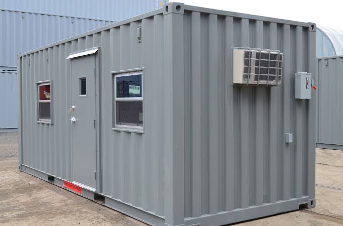 Gray industrial portable container with ventilation systems and professional utility infrastructure