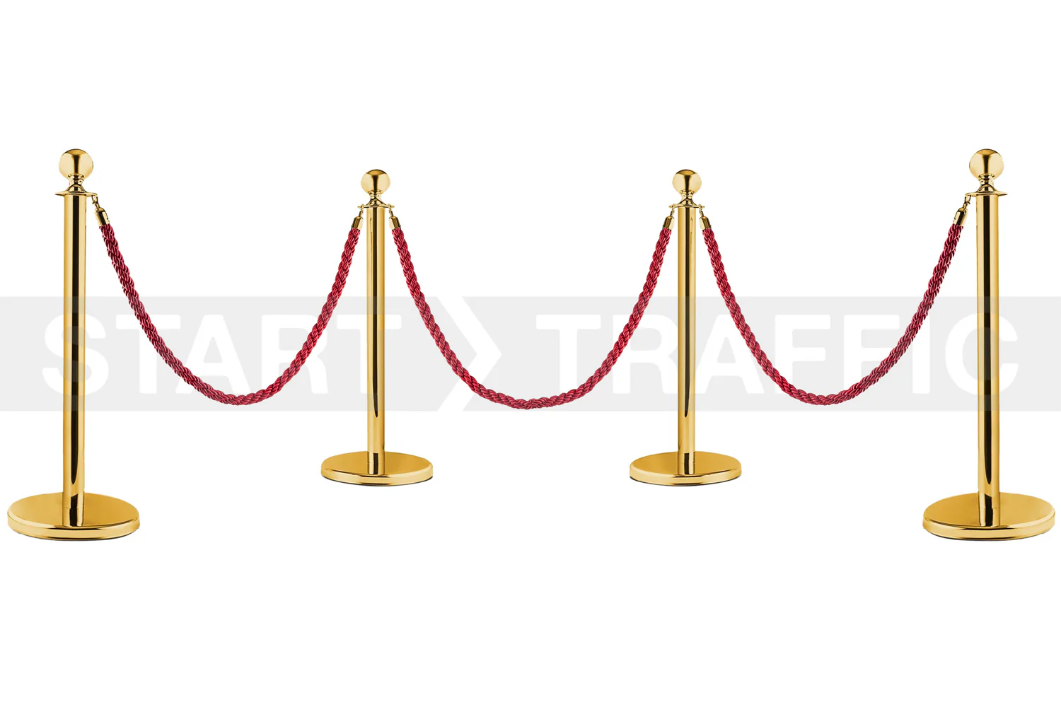 Gold post rope barrier set with red twisted ropes for VIP entrance and ceremony rental Riyadh