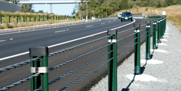 Steel cable rope barrier posts securing desert site perimeter for construction and project boundary rental KSA