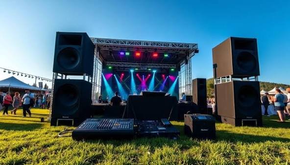 Professional stereo speaker system with subwoofer and audio control module