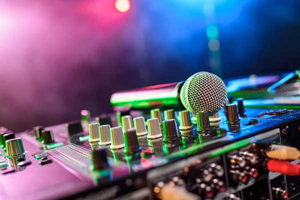 Professional microphone on sound mixing console rental Saudi Arabia