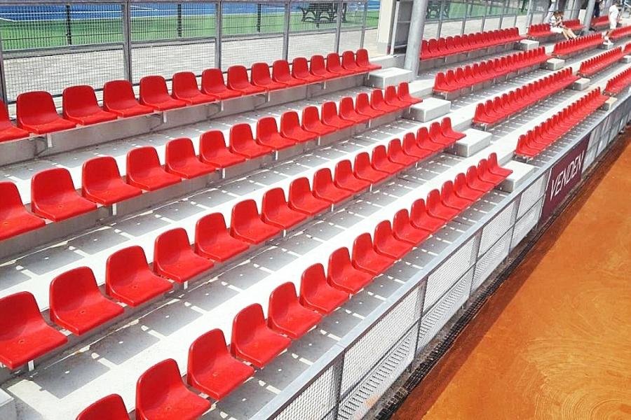Green cushioned tiered stadium seating rows rental Saudi Arabia