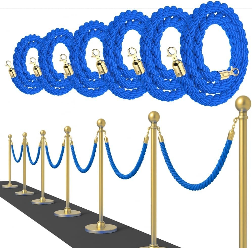 Gold stanchion barriers with white braided ropes for elegant wedding and VIP entrance rental Riyadh