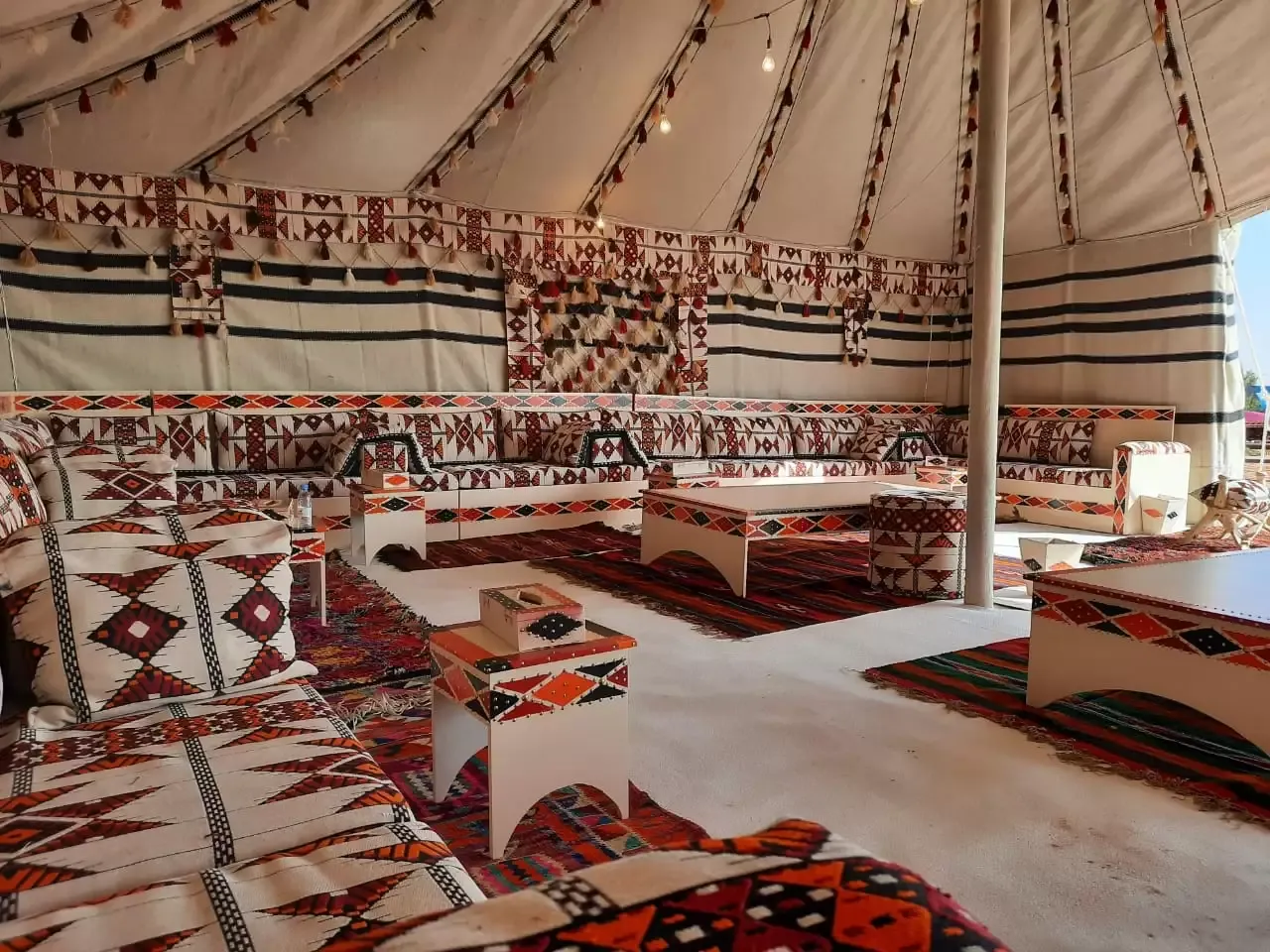 Traditional Majlis tent with authentic Arabian cushions and decor